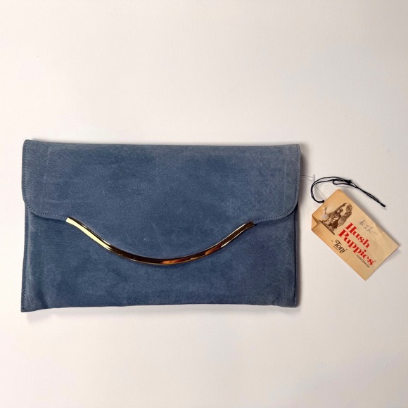 Toni Hush Puppies Vintage 80\'s-90\'s Super Suede Pigskin Leather Clutch Blue NWT